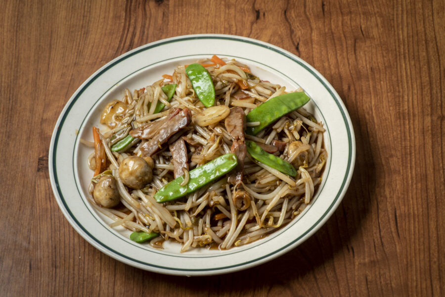 Pork chop suey on a plate