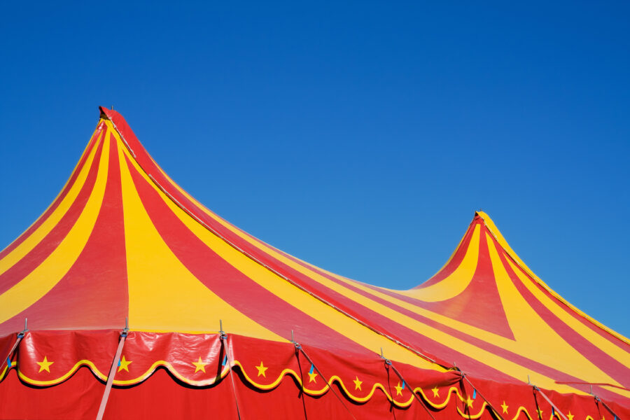 Red and yellow circus tent.