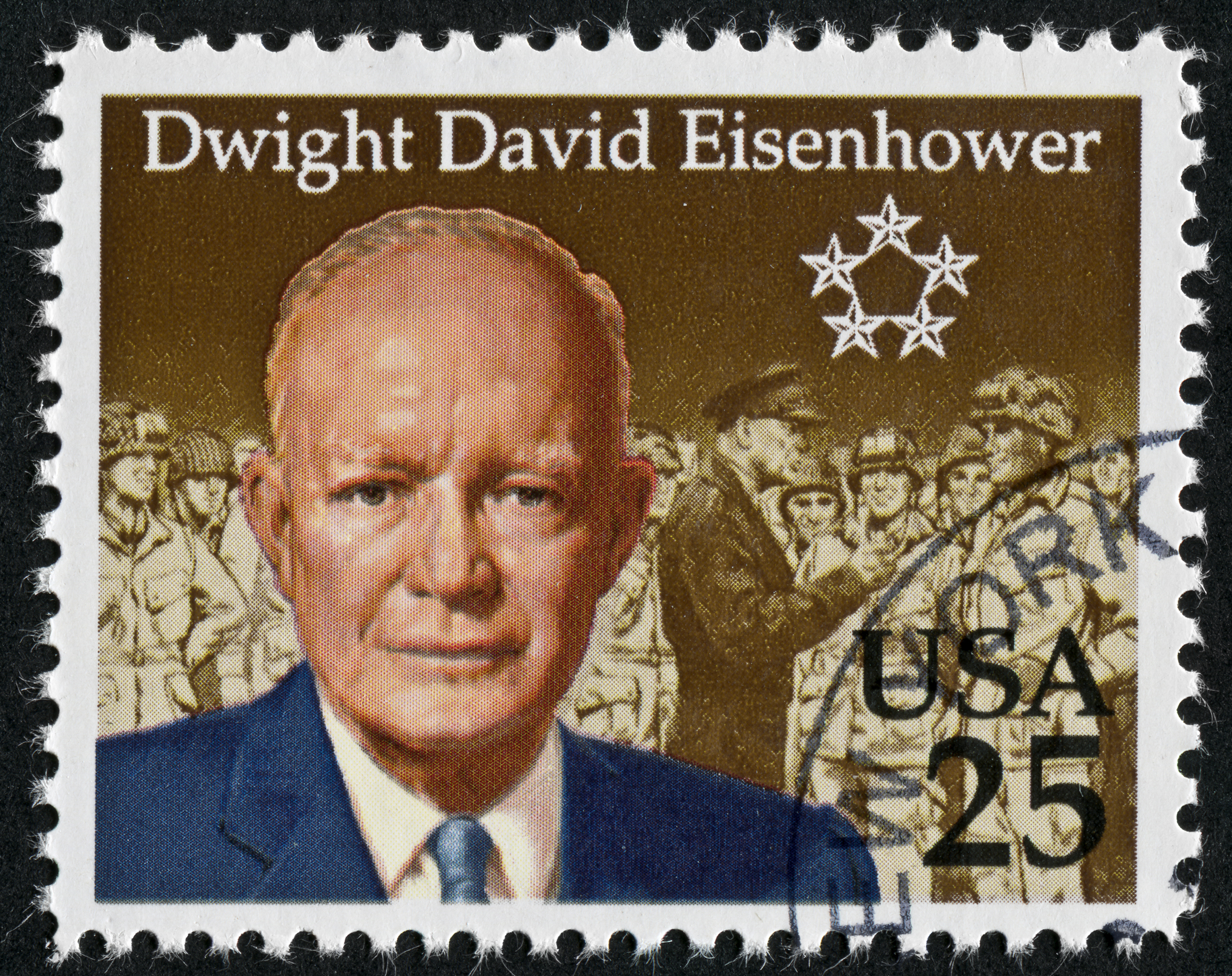Cancelled Stamp From The United States Featuring The 34th President Of The USA, Dwight D. Eisenhower.
