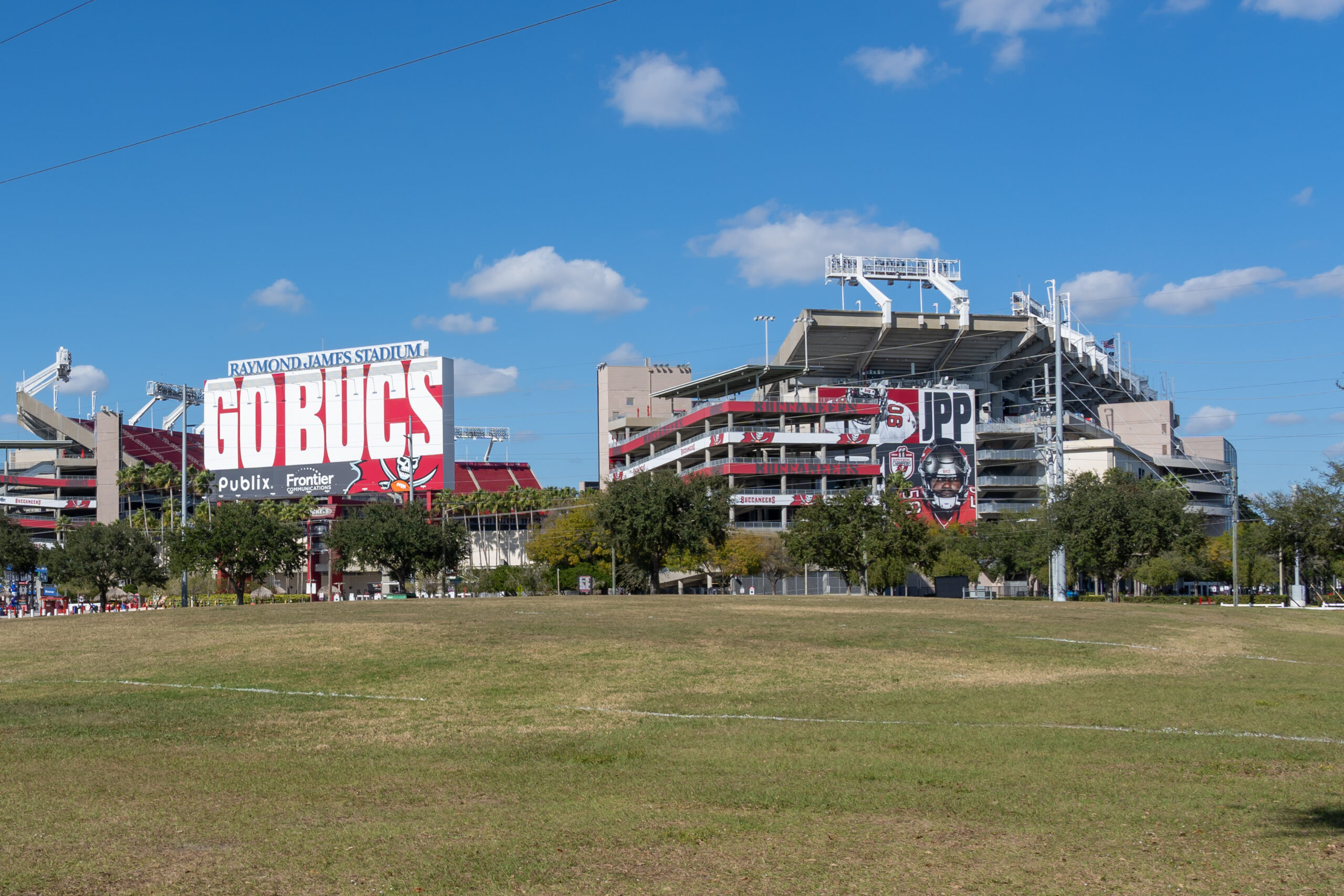 Tampa, Florida, USA - January 8, 2022: Exterior view of Raymond James Stadium in Tampa, Florida, USA. Raymond James Stadium is a multi-purpose stadium in Tampa.