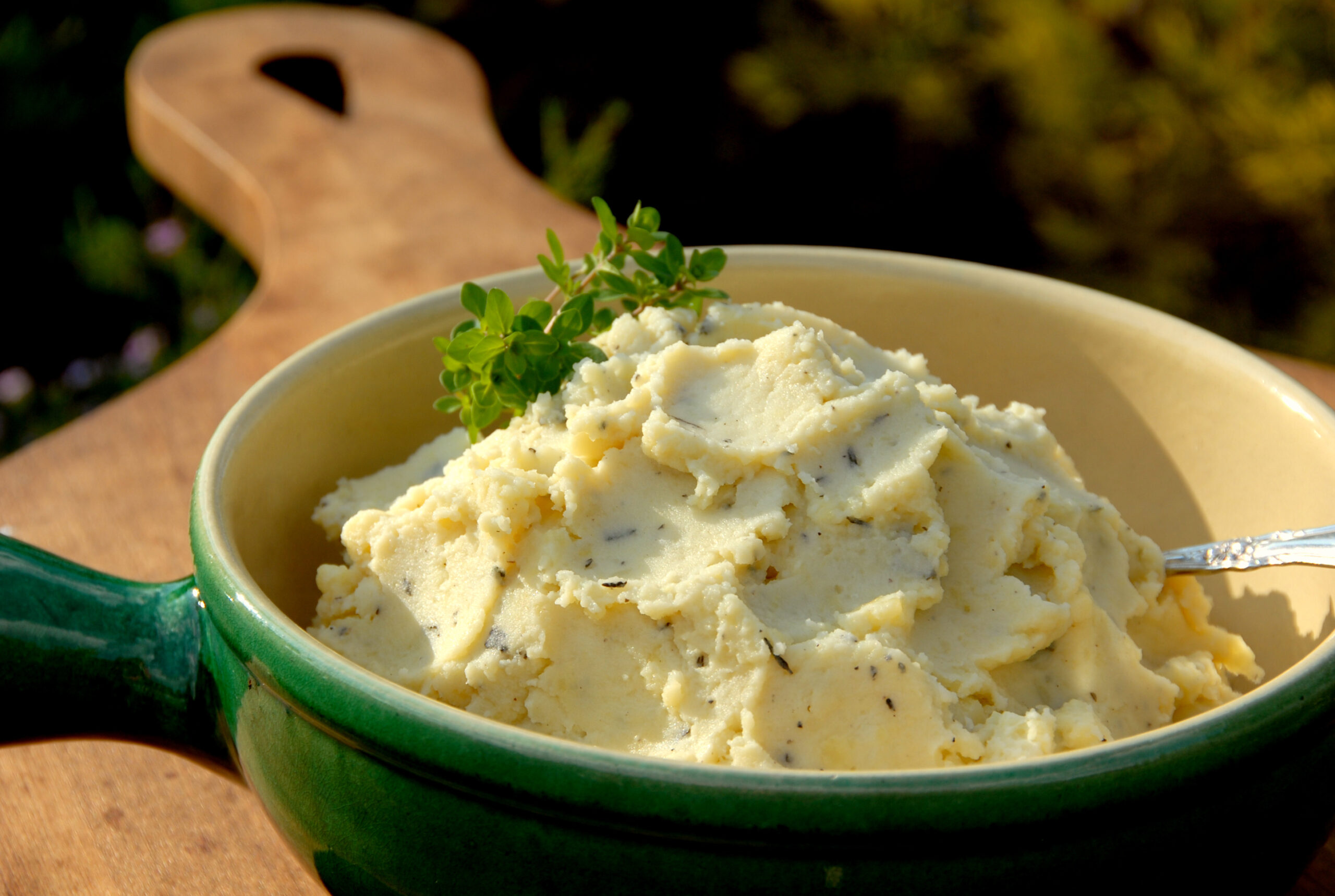 mashed potatoes with fresh herbs; rosemary, sage, and thyme.