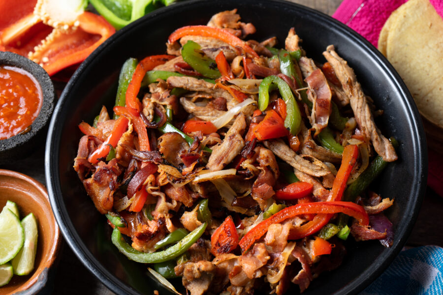 Traditional mexican beef fajitas also called "alambre"