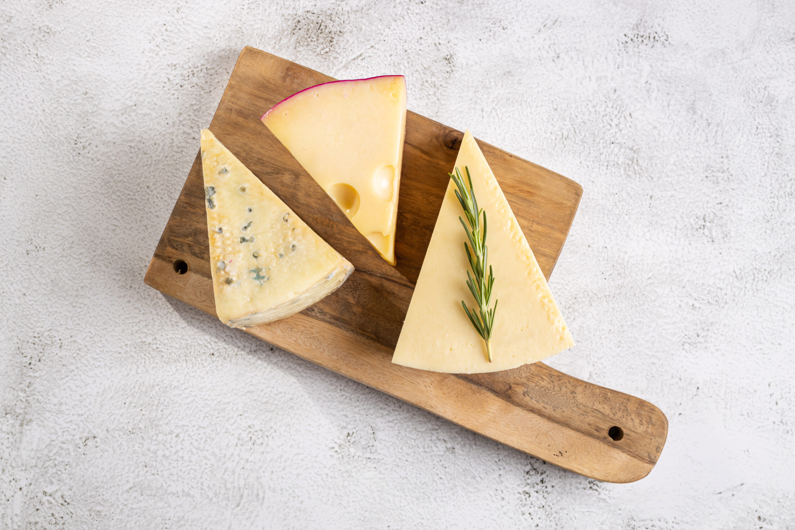 Various types of cheeses on the table.