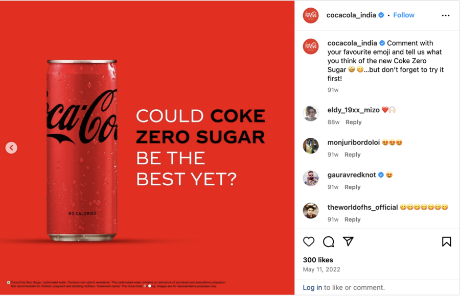 Image of new Coke Zero Sugar packaging from official Coca Cola India account