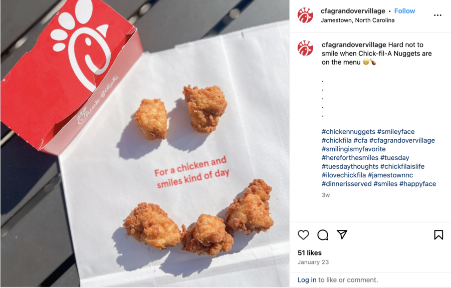 Instagram post of chicken nuggets, by @cfagrandovervillage