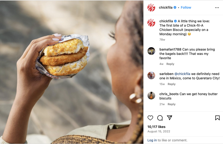 Instagram post of Chick-fil-A chicken biscuit, by @chickfila