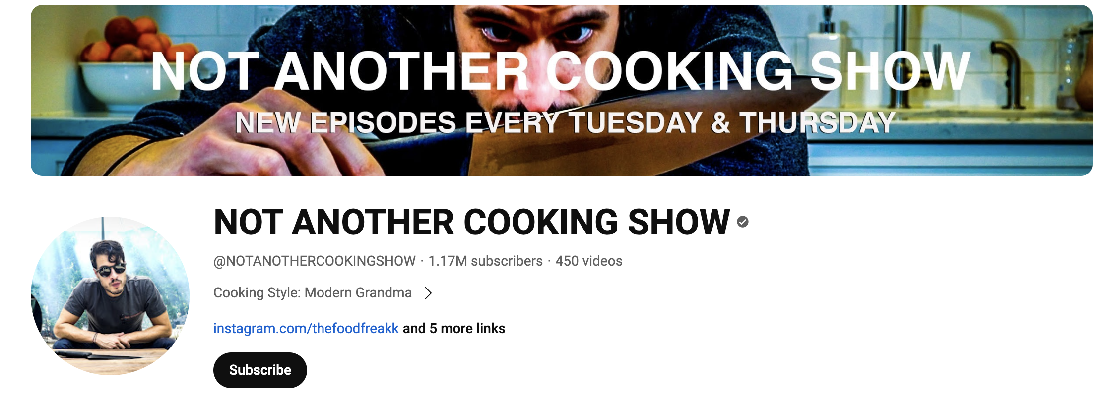 Banner for the YouTube channel "Not Another Cooking Show"