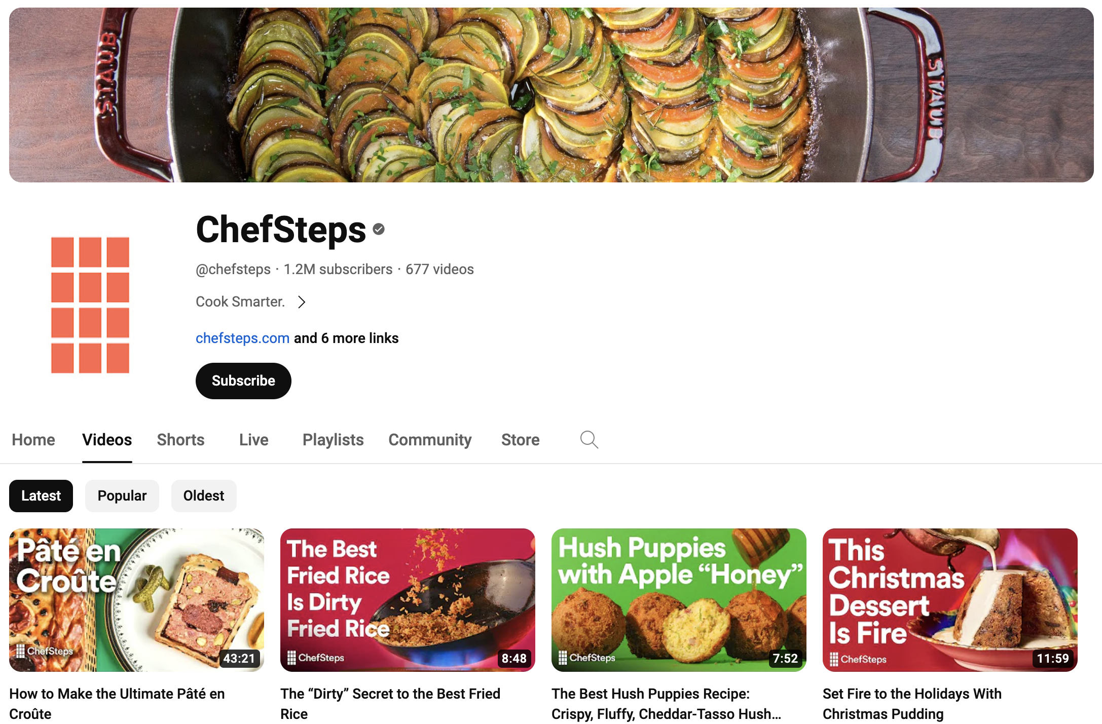Screenshot of video page for YouTube cooking channel ChefSteps