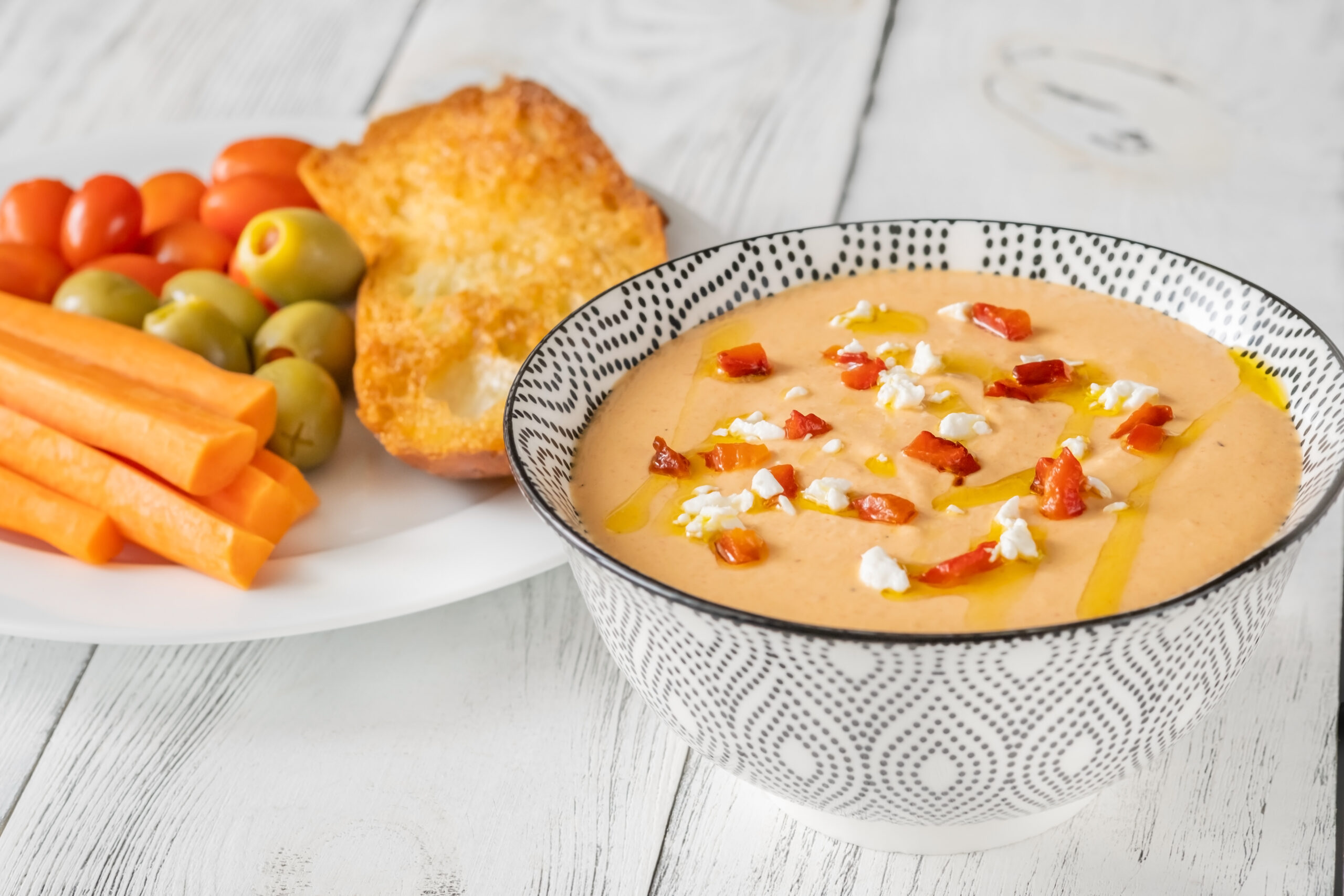 Bowl of Tirokafteri cheese-based spread from Greece