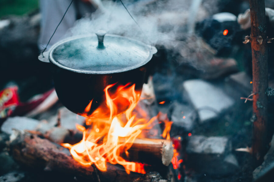 Dutch oven cooking over a fire