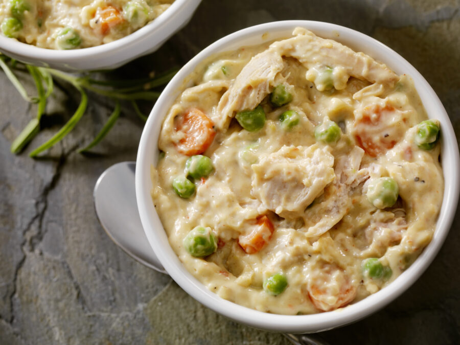 Chicken à la King, Diced chicken in a cream sauce with fresh vegetables- Photographed on Hasselblad H3D2-39mb Camera
