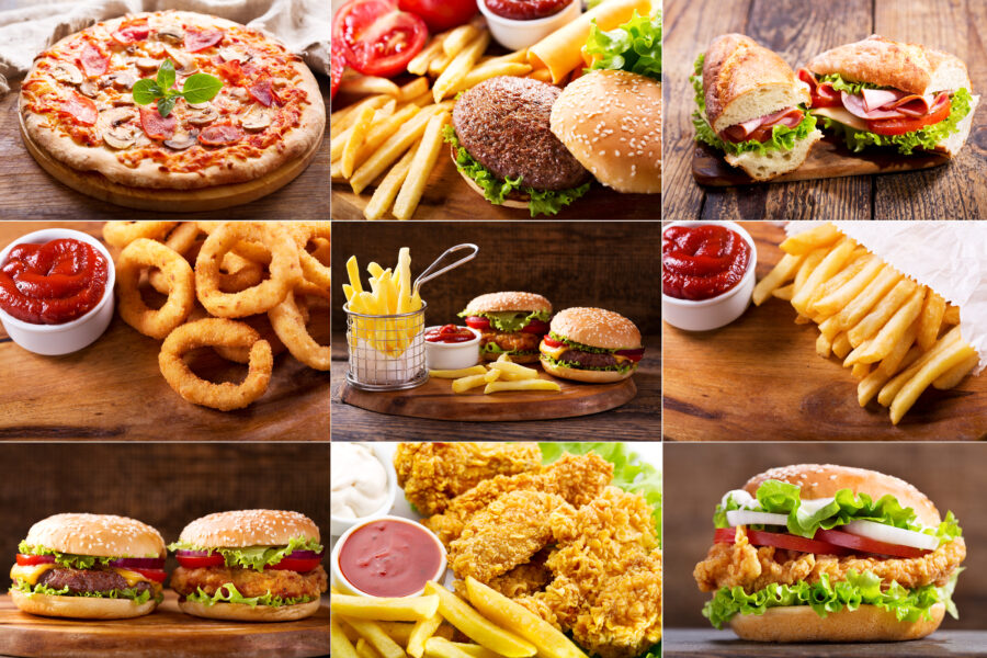 collage of various fast food products