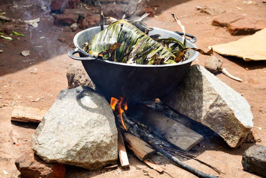 Cooking Matooke on Open Fire