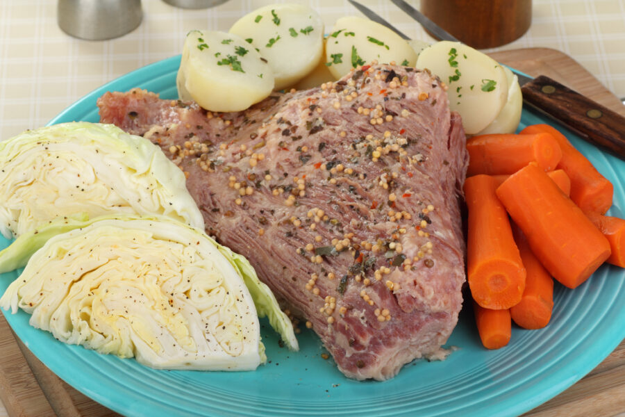 Corned beef brisket with cabbage, carrots and potatoes