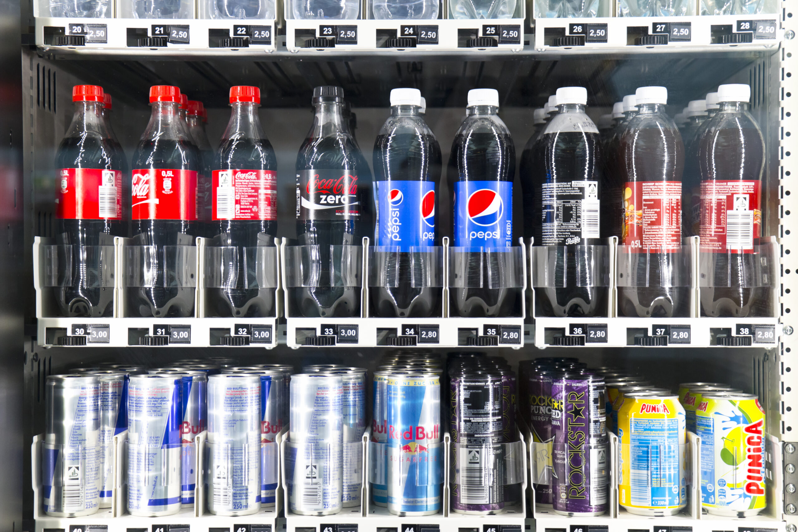 Soft Drinks in a Vending Machine at the Frankfurt Main Airport.