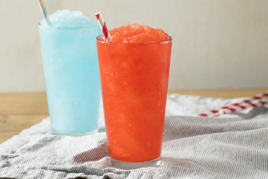 Frozen Red and Blue Slushies with Straws