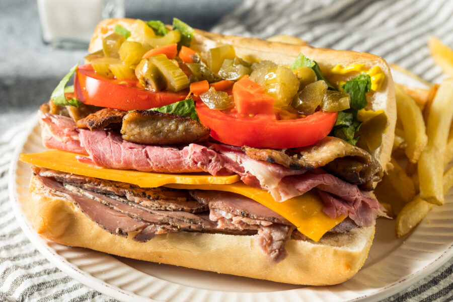 Homemade Chicago Jim Shoe Roast Beef Sandwich with Gyro Meat and Giardiniera