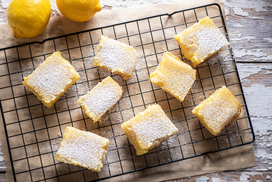 Homemade Lemon Bars on a Cooling Rack