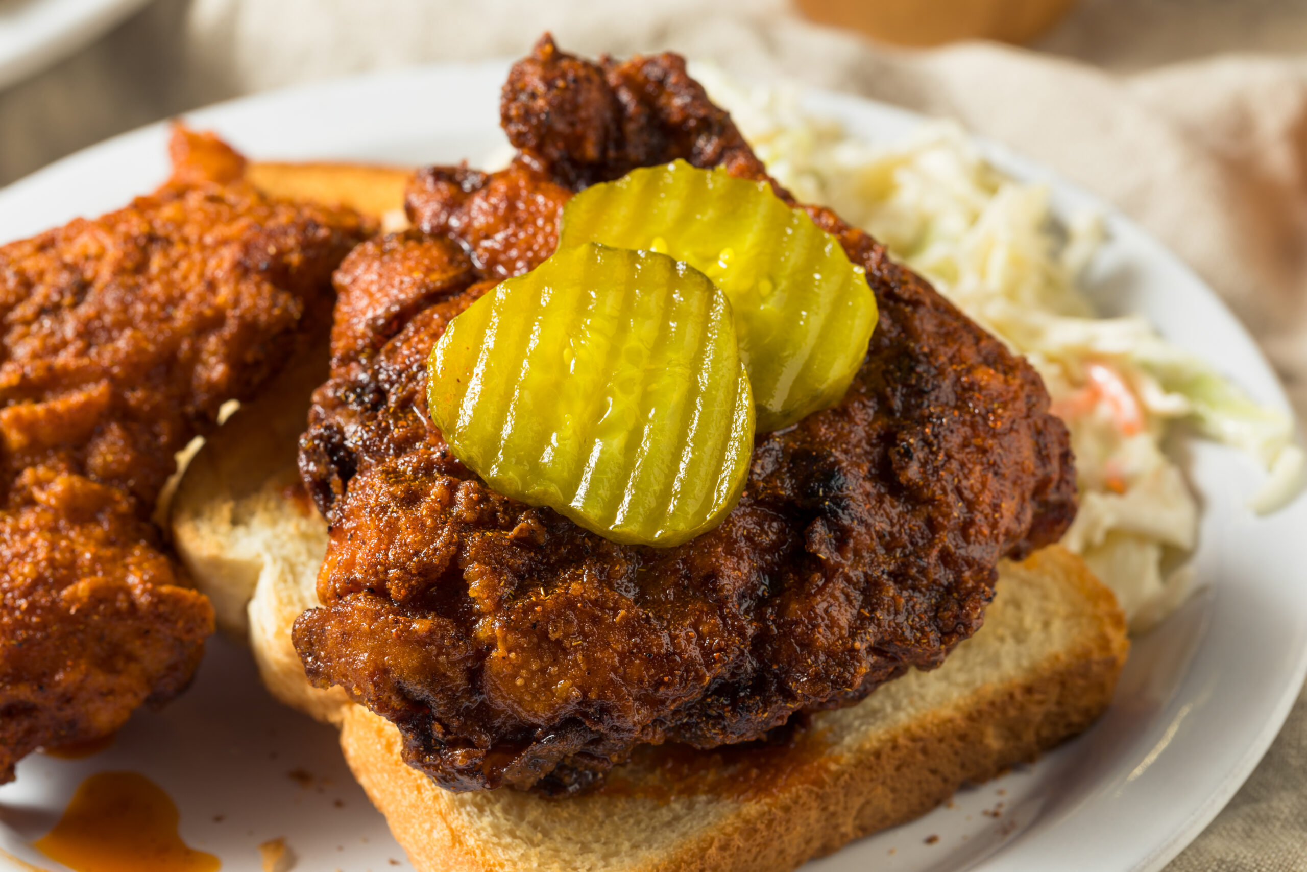 Homemade Nashville Hot Chicken with Bread and PIckles