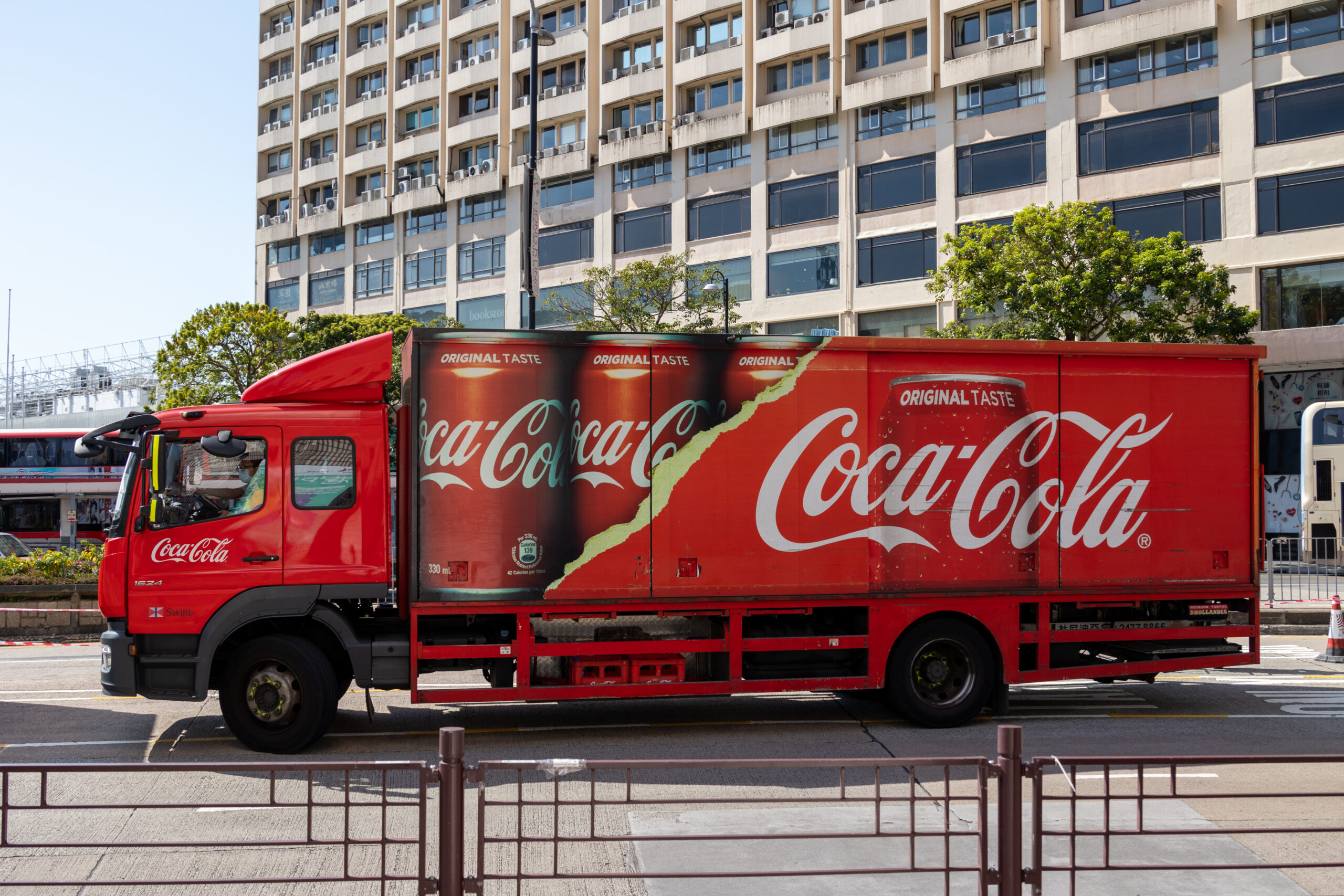 General view of the Coca-Cola Delivery Truck in Kowloon, Hong Kong.