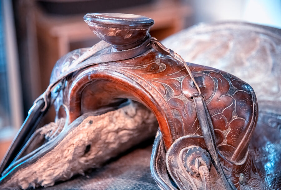 Leather saddle for horses in brown colors