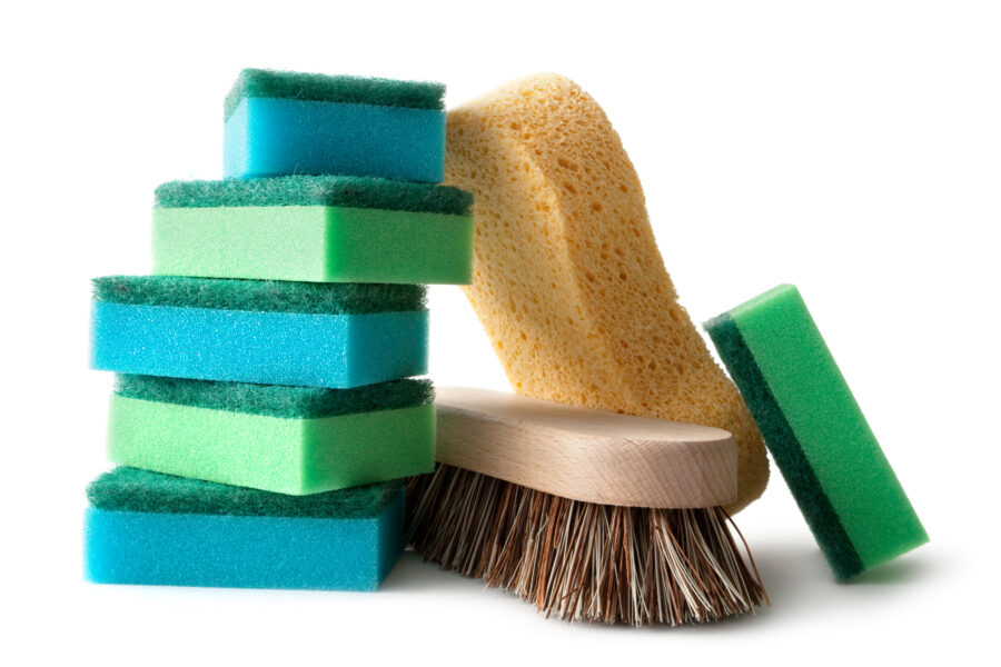 scrub brush and sponges