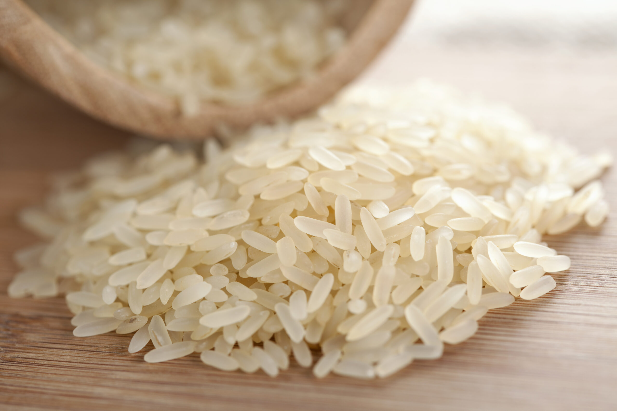 Rice on wooden plank