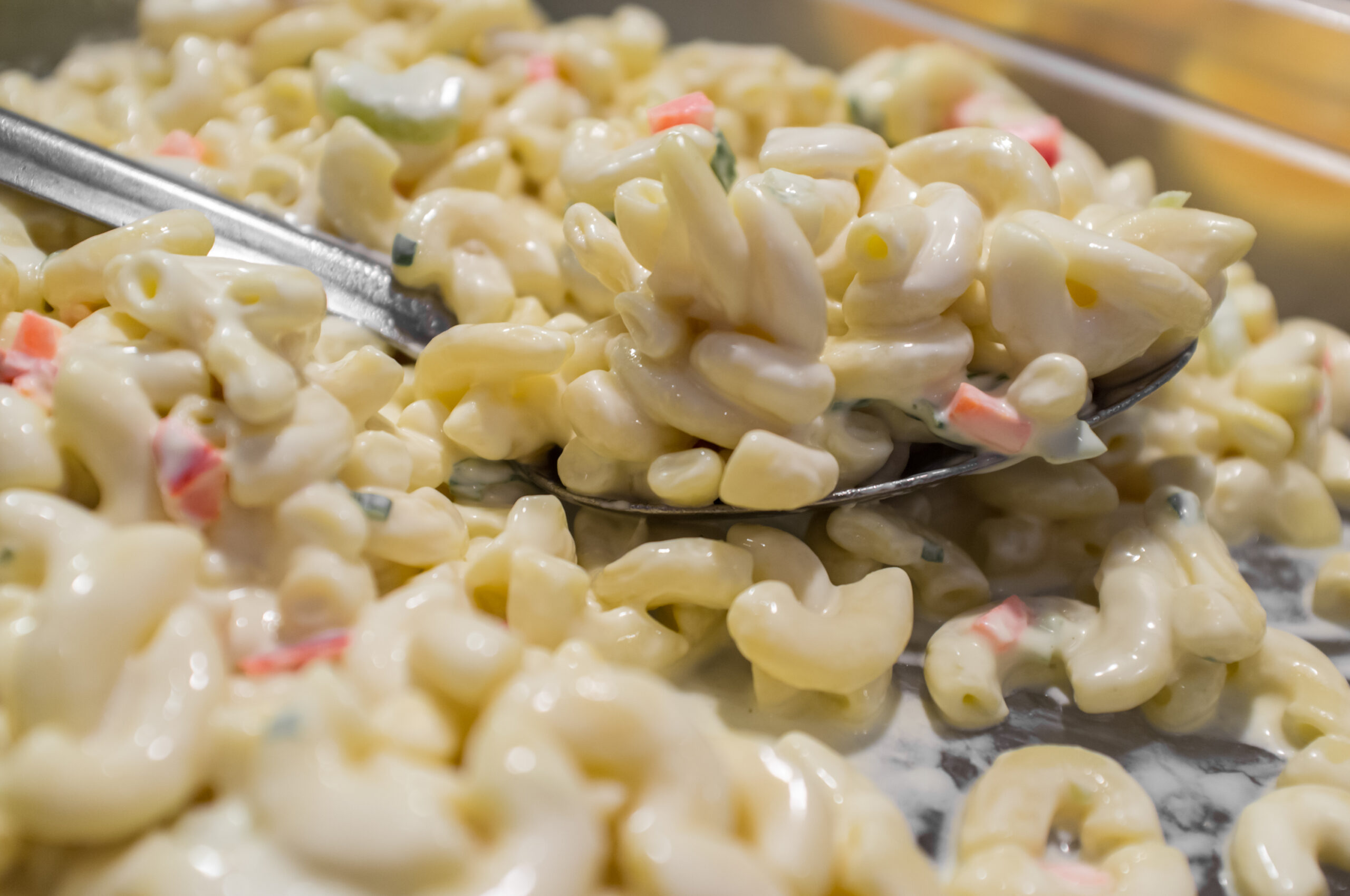 Self serve creamy macaroni salad at local buffet