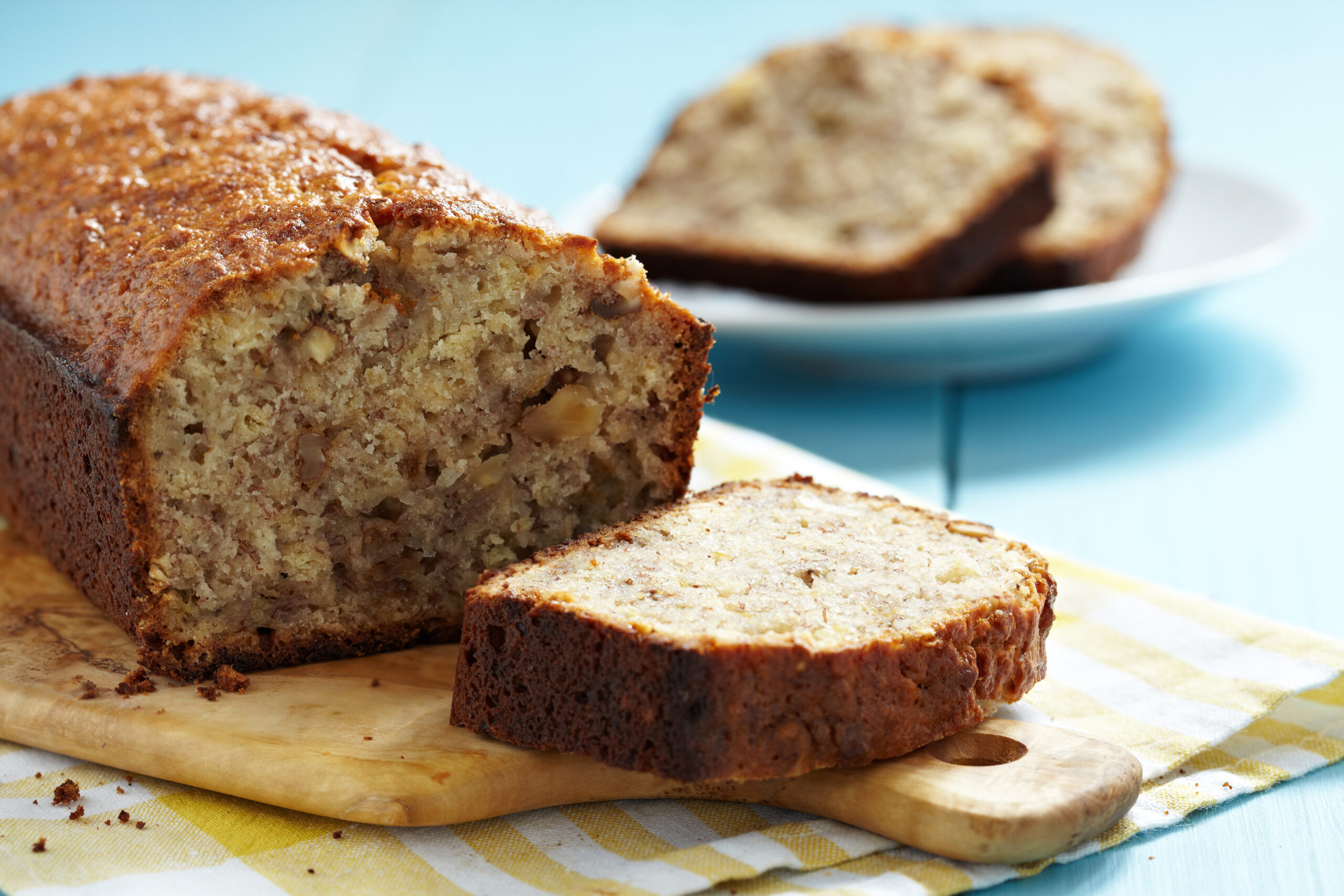 Sliced banana bread with walnuts