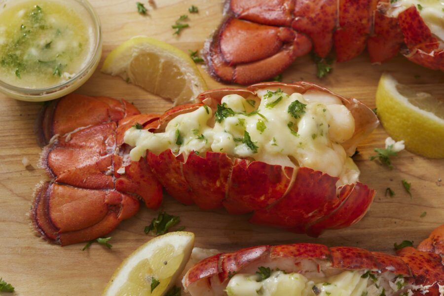 Steamed Lobster Tail with Roasted Garlic and Herb Butter