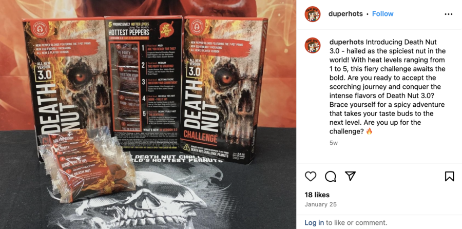 Instagram post of Death Nut package, by @duperhots