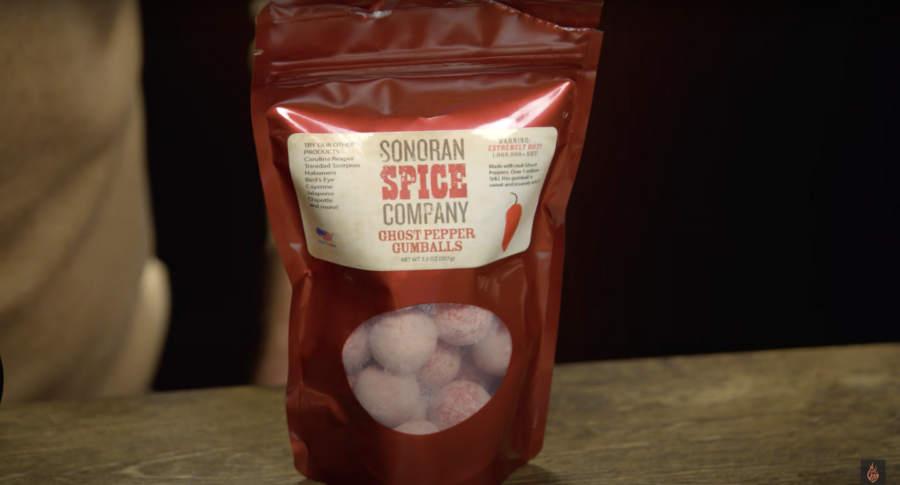 Image of ghost pepper gumballs from YouTube video "Spicy Candy Showdown" by Good Mythical Morning