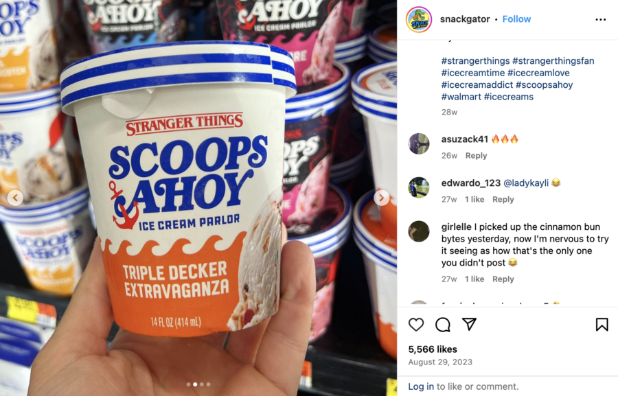 Pint of Scoops Ahoy Triple Decker Extravaganza ice cream, posted on Instagram by @snackgator