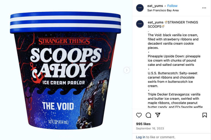 Pint of Stranger Things ice cream flavor The Void, posted on Instagram by @eat_yums