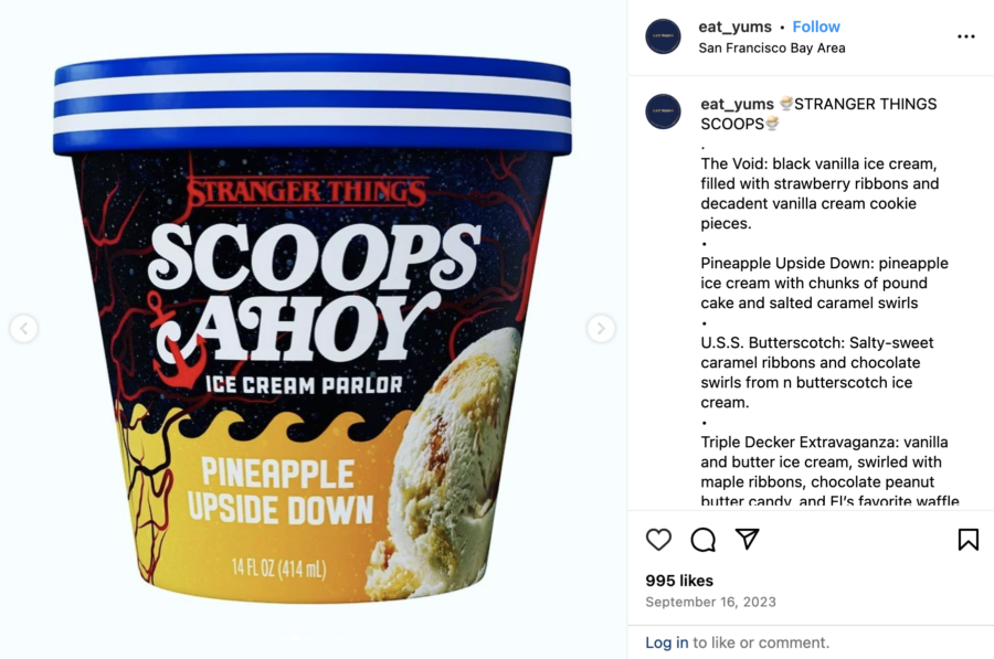 Pint of Pineapple Upside Down, a Stranger Things ice cream flavor, posted on Instagram by @eat_yums