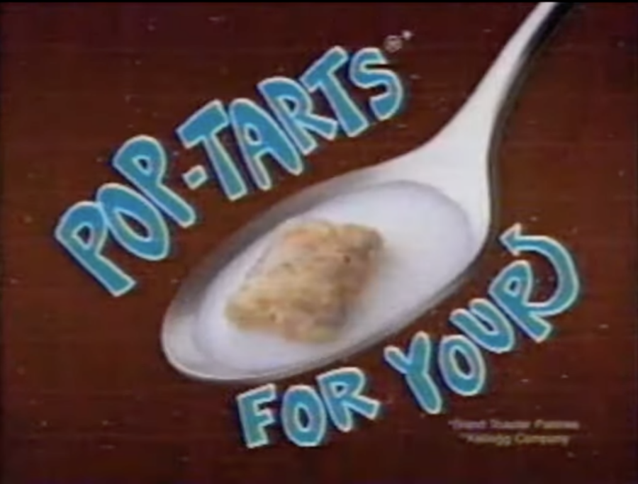 Piece of Pop-Tart cereal in spoon, with "Pop-Tarts For You" written around them. From a 1990s commercial, posted on YouTube by rsvrdg2