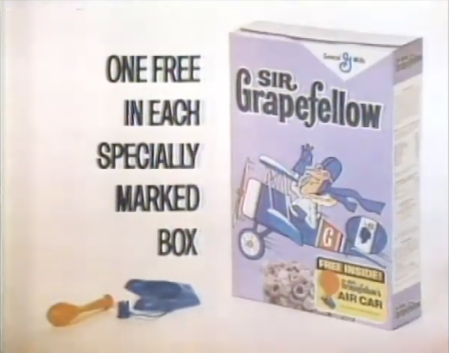 Image of a box of Sir Grapefellow discontinued cereal. From 1972 commercial, posted on YouTube by MemoryMuseum