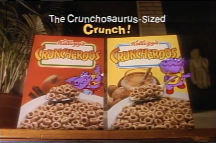 Two boxes of Cruncheroos cereal. From early 1990s commercial, posted on YouTube by maxwell joseph