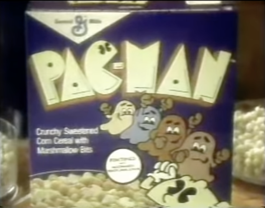 Box of Pac-Man cereal, from old commercial, posted to YouTube by Commercial Collections