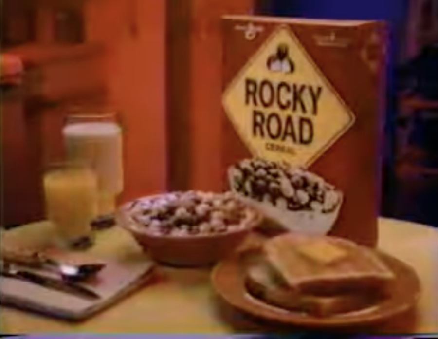 Box and bowl of Rocky Road cereal, from 1986 commercial. Posted to YouTube by RW-TV: RetroWinnipeg