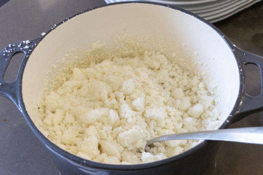 A close up view of south african pap mealie meal cooked and ready to eat