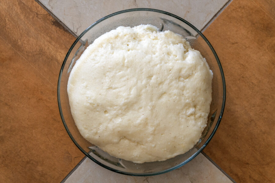 African maize porridge called ugali or sadza in transparent small bowl