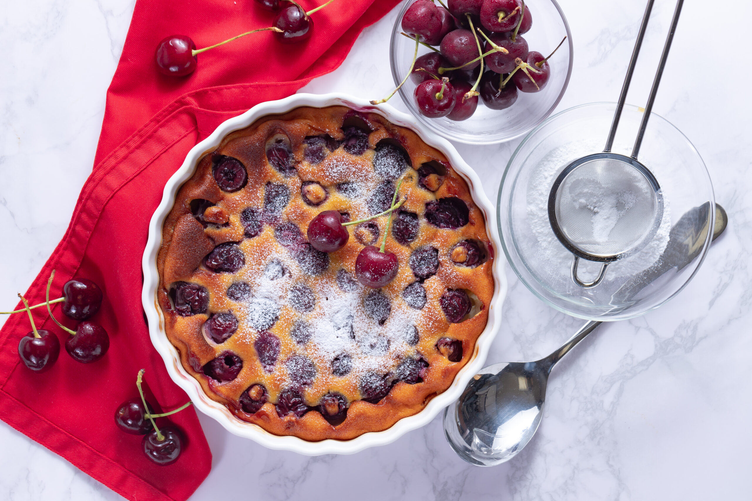 Cherry clafoutis - traditional French sweet fruit dessert