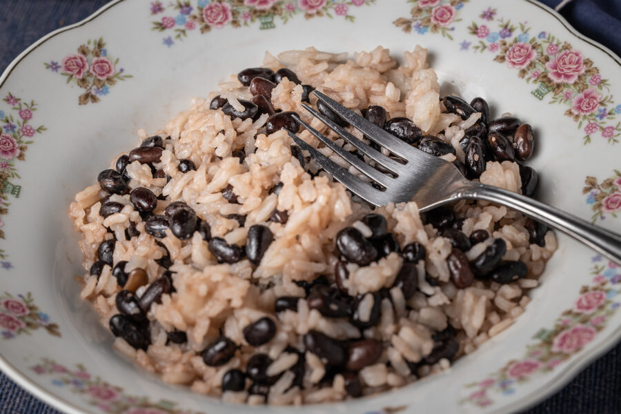 Close up of Gallo pinto, traditional Costa Rican food.