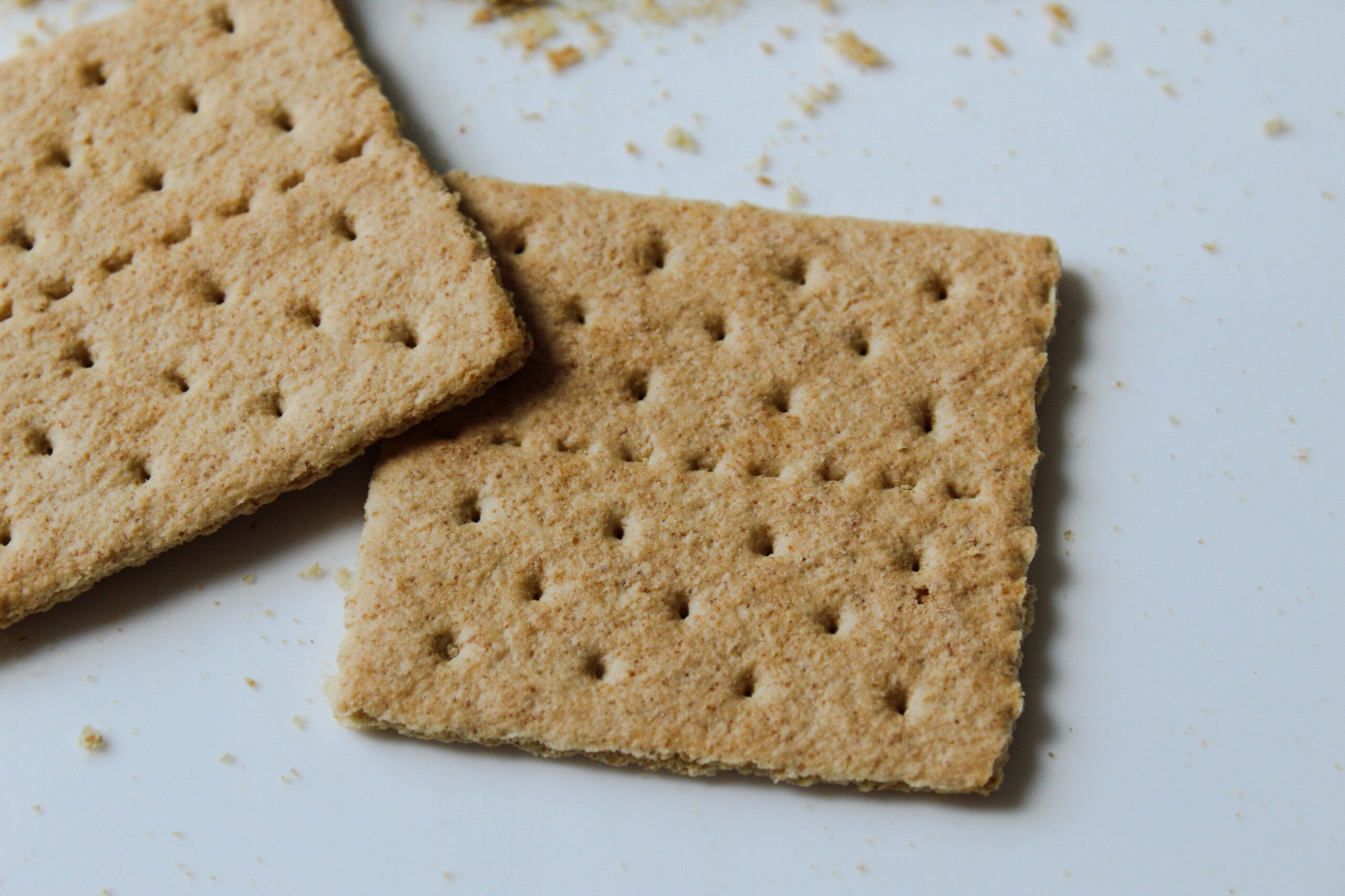 Close up of graham crackers and crumbs