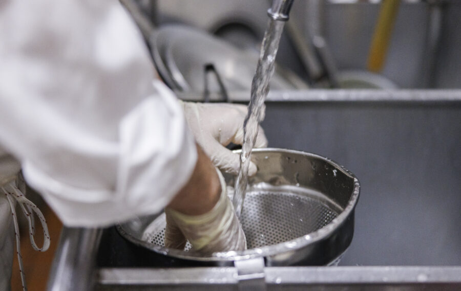 Dishwashing in a restaurant kitchen