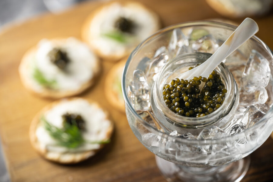 caviar on cracker with cream cheese