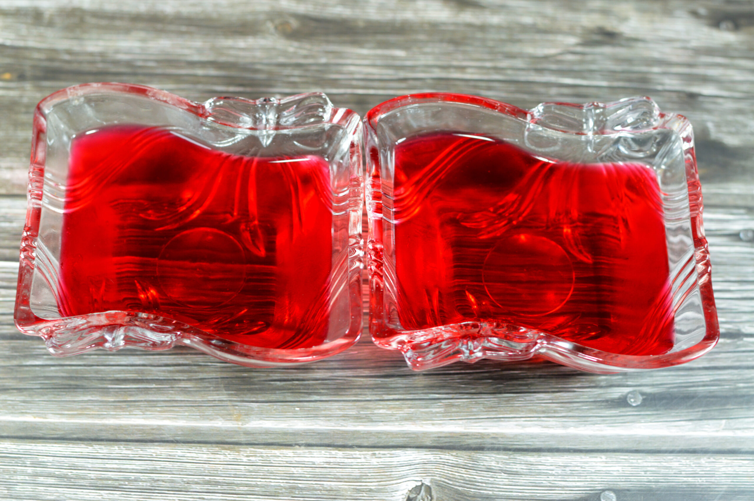 A close up of red jelly pudding, selective focus