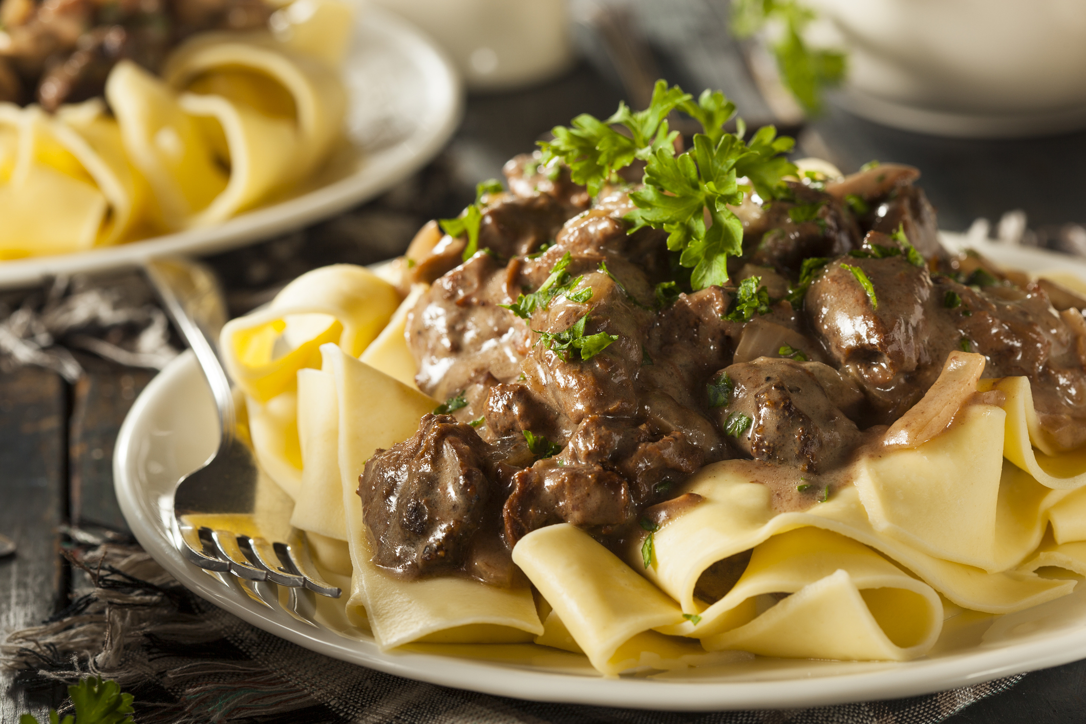 Homemade Hearty Beef Stroganoff with Mushrooms and Noodles