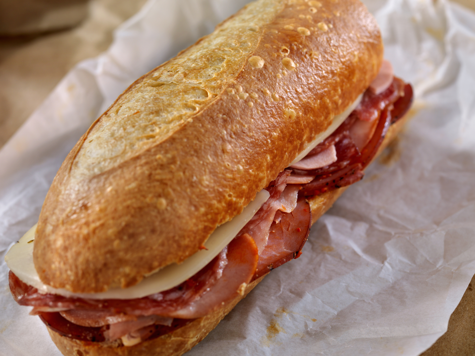 Italian Sandwich with Salami,Genoa, Prosciutto and Provolone -Photographed on Hasselblad H3D2-39mb Camera